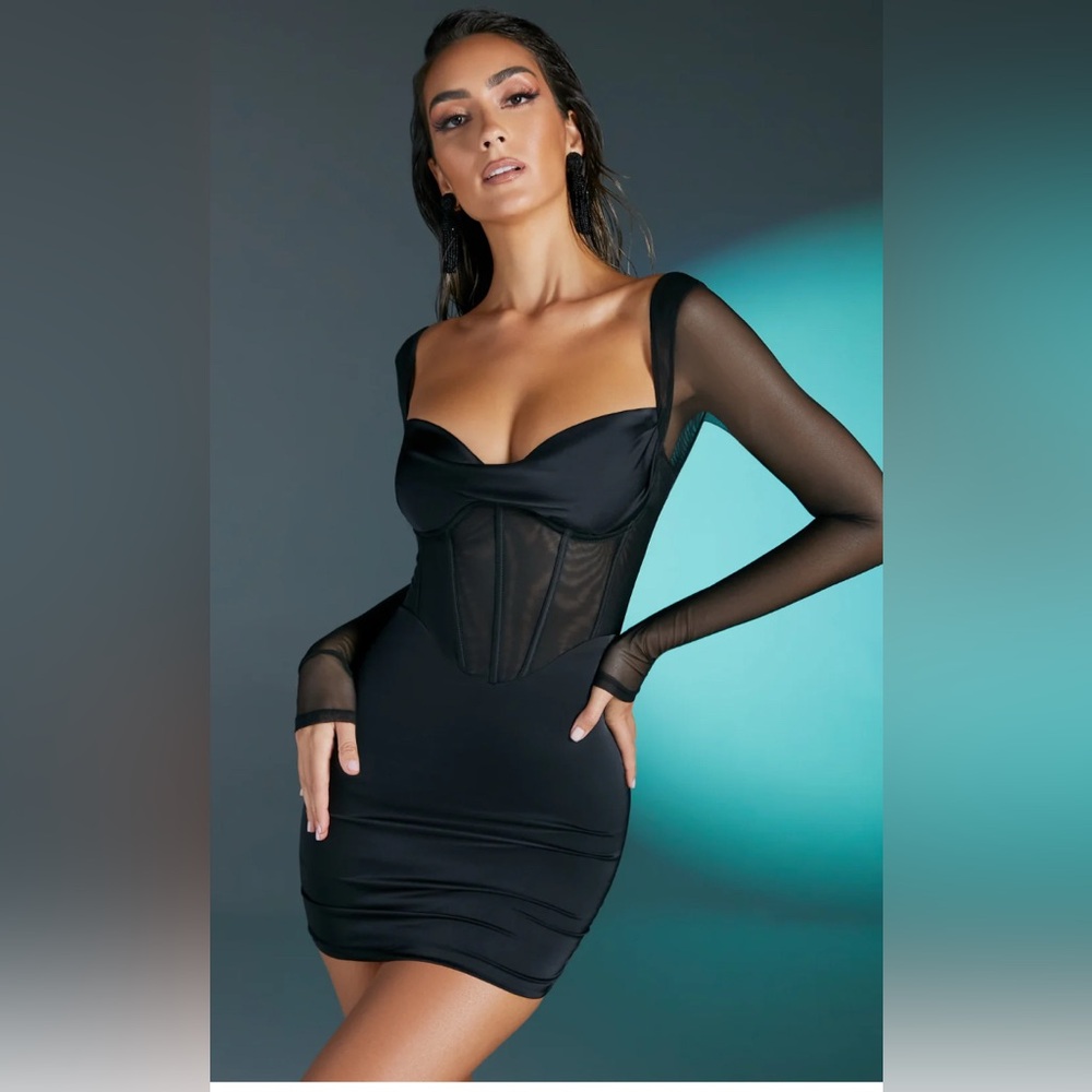 Oh Polly Black Mesh Sleeve Mini Dress